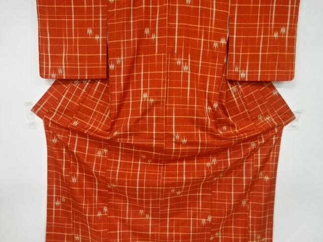 アンティーク　格子に燕絣織出し手織り紬着物